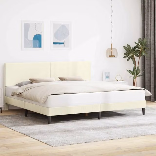 Struttura letto moderna Design In in tessuto a coste beige con giroletto e doghe fisse L/P/H: 202 x 180 x 96 cm