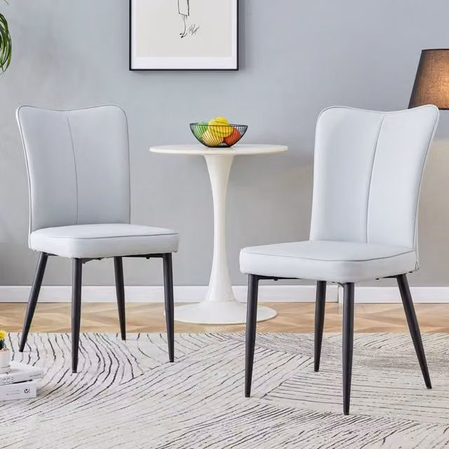 Sedie da pranzo, 2 pezzi in PU grigio chiaro con schienale ergonomico e gambe in metallo nero, per cucina, altezza 89 cm