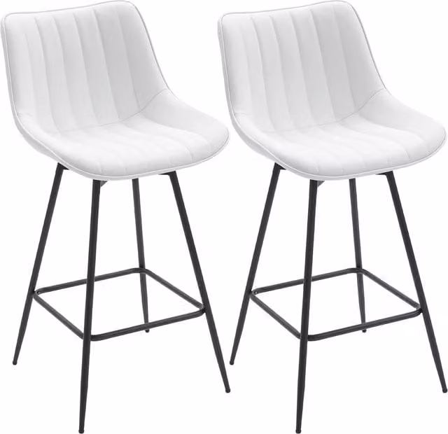 Set di 2 Sgabelli da Bar Minimal Girevoli 360 Gradi in Ecopelle Bianca con Struttura in Metallo