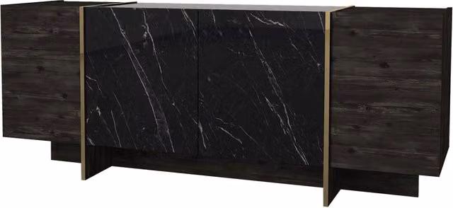 Credenza in legno "Veyron" - 180 x 46 x 75 cm - Nero/Oro