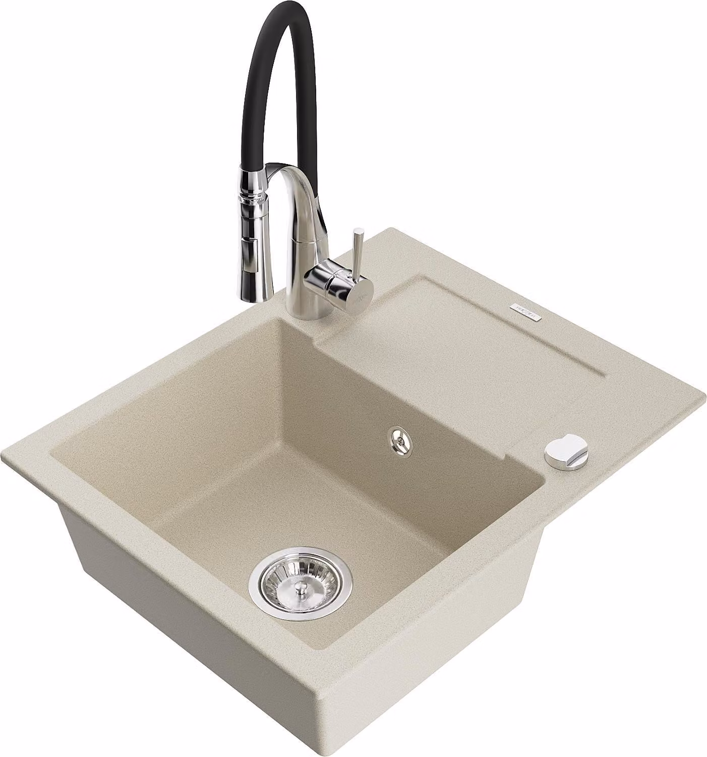 Mexen Enzo lavello in granito a 1 vasca con sgocciolatoio e rubinetto da cucina Aster, beige - 6506-69-73450-07