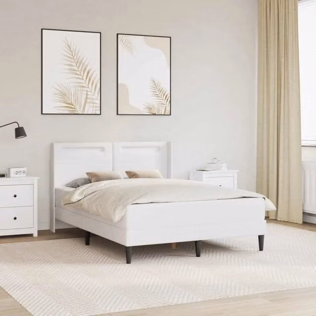 Letto matrimoniale moderno vidaXL in similpelle bianco con illuminazione sottostante e porte USB, L/P/H: 192 x 140 x 96 cm