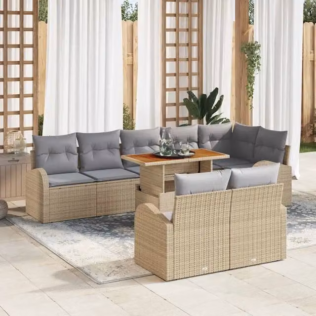 Set Divano da Giardino a L vidaXL in Polyrattan con Cuscini Beige e Grigio – 1