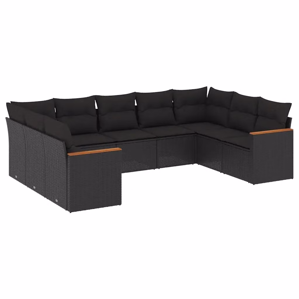 vidaXL Set Divani da Giardino 9 pz in Polyrattan Nero con Cuscini e Struttura in Acciaio – 2