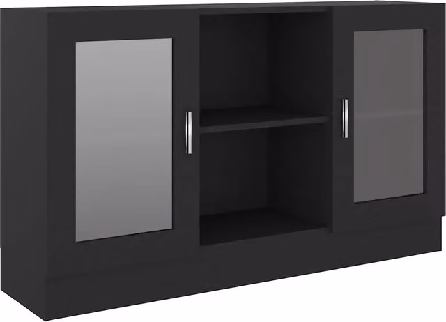 Armadietto con Vetrina Nero in Legno Multistrato con Ante in Vetro DESIGN IN L: 120 cm, P: 30,5 cm, H: 70 cm