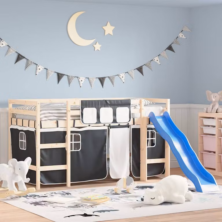 vidaXL Tende per Letto a Soppalco per Bambini in Poliestere, Bianco e Nero