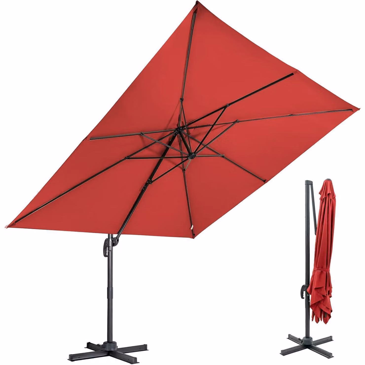 Ombrellone per pergolati, diametro 300 cm, color vino, con manovella e base a croce, protezione UV, idrorepellente