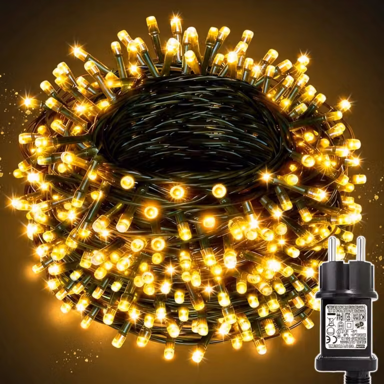Catena luminosa a LED, 80 metri, 800 LED, luce bianco caldo, grado di protezione IP44, 8 modalità, timer