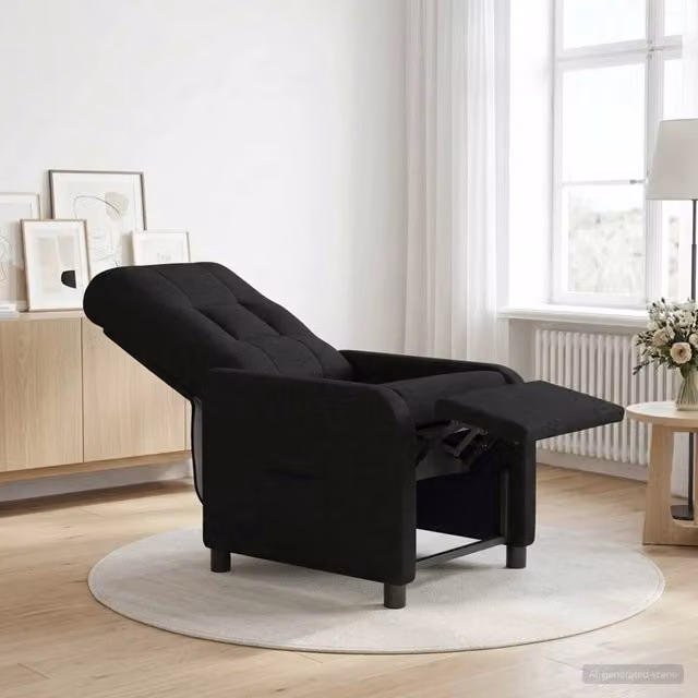 Poltrona relax reclinabile Design In in tessuto nero con braccioli e struttura moderna