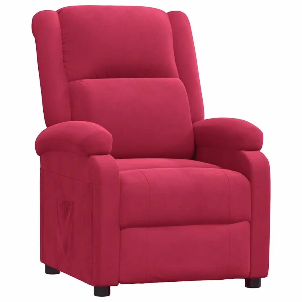 Poltrona Reclinabile Relax vidaXL in Velluto Rosso con Braccioli e Regolazione Manuale – 2