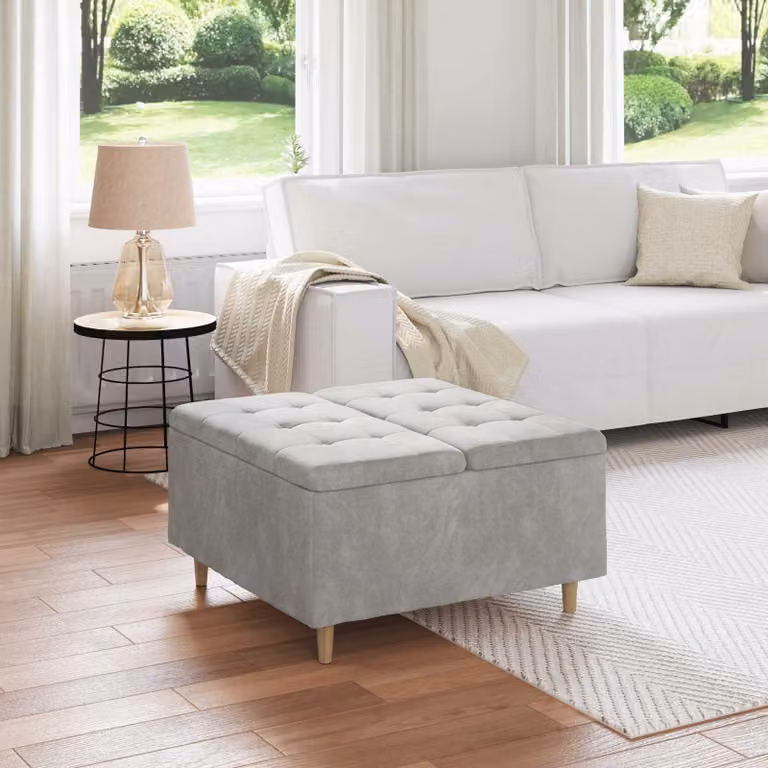 Pouf con contenitore vidaXL in velluto grigio chiaro L: 80 cm, P: 80 cm, H: 45 cm