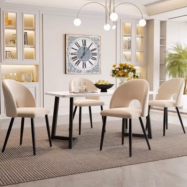 Set Tavolo da Pranzo con 4 Sedie in Velluto ¨C Xylo ¨C Rettangolare 117x68 cm, Beige, Gambe Nere