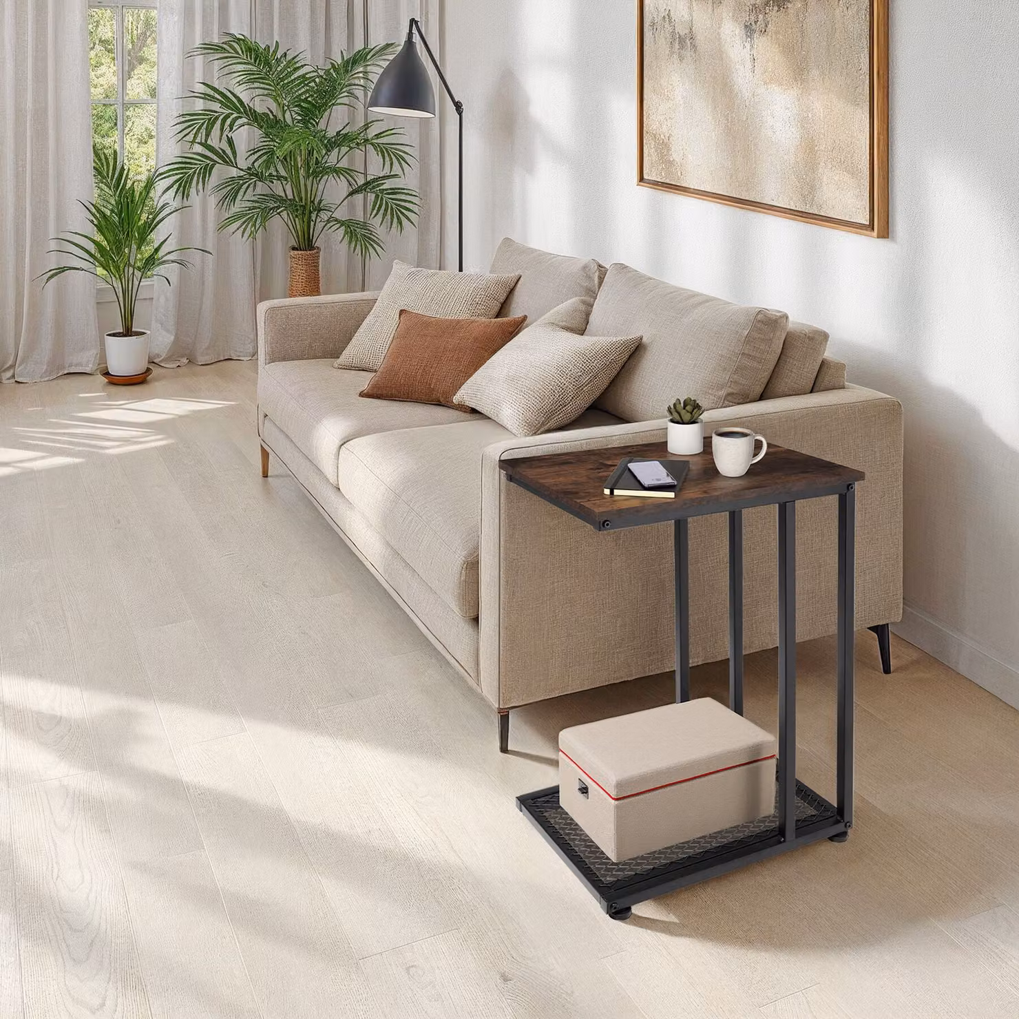 Tavolino rettangolare TecTake GmbH in stile industriale con finitura opaca, marrone e nero, L/P/H: 48 x 35 x 66 cm – 3