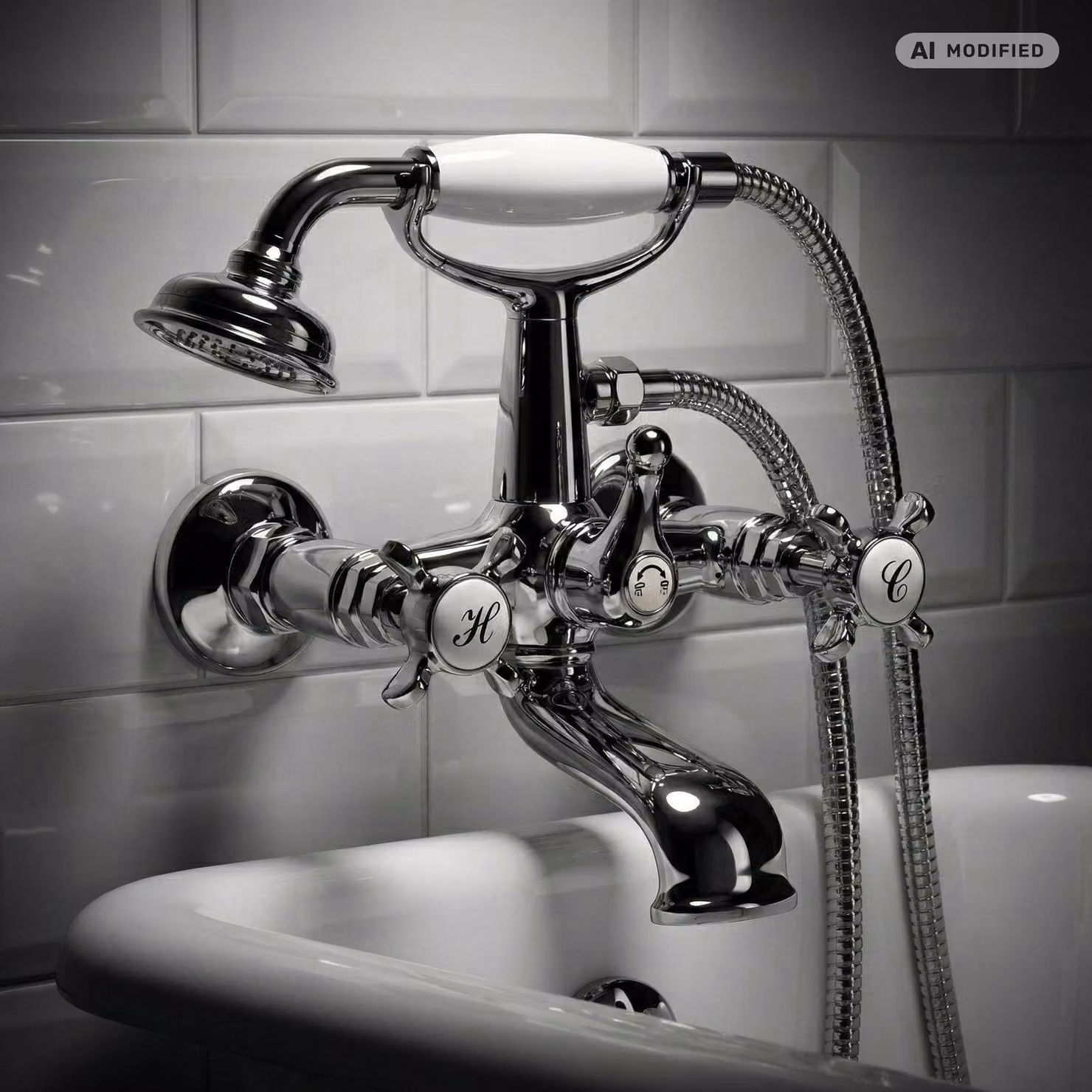 Rubinetteria per vasca da bagno PaulGurkes Stile inglese Antico Cromo Miscelatore a due maniglie