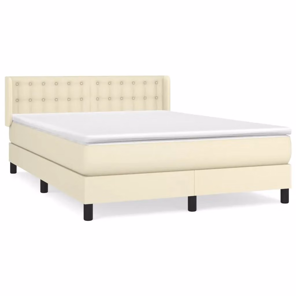 Letto con Giroletto a Molle e Materasso Ibrido vidaXL in Similpelle Beige e Bianco L/P/H: 190 x 140 x 88 cm – 2