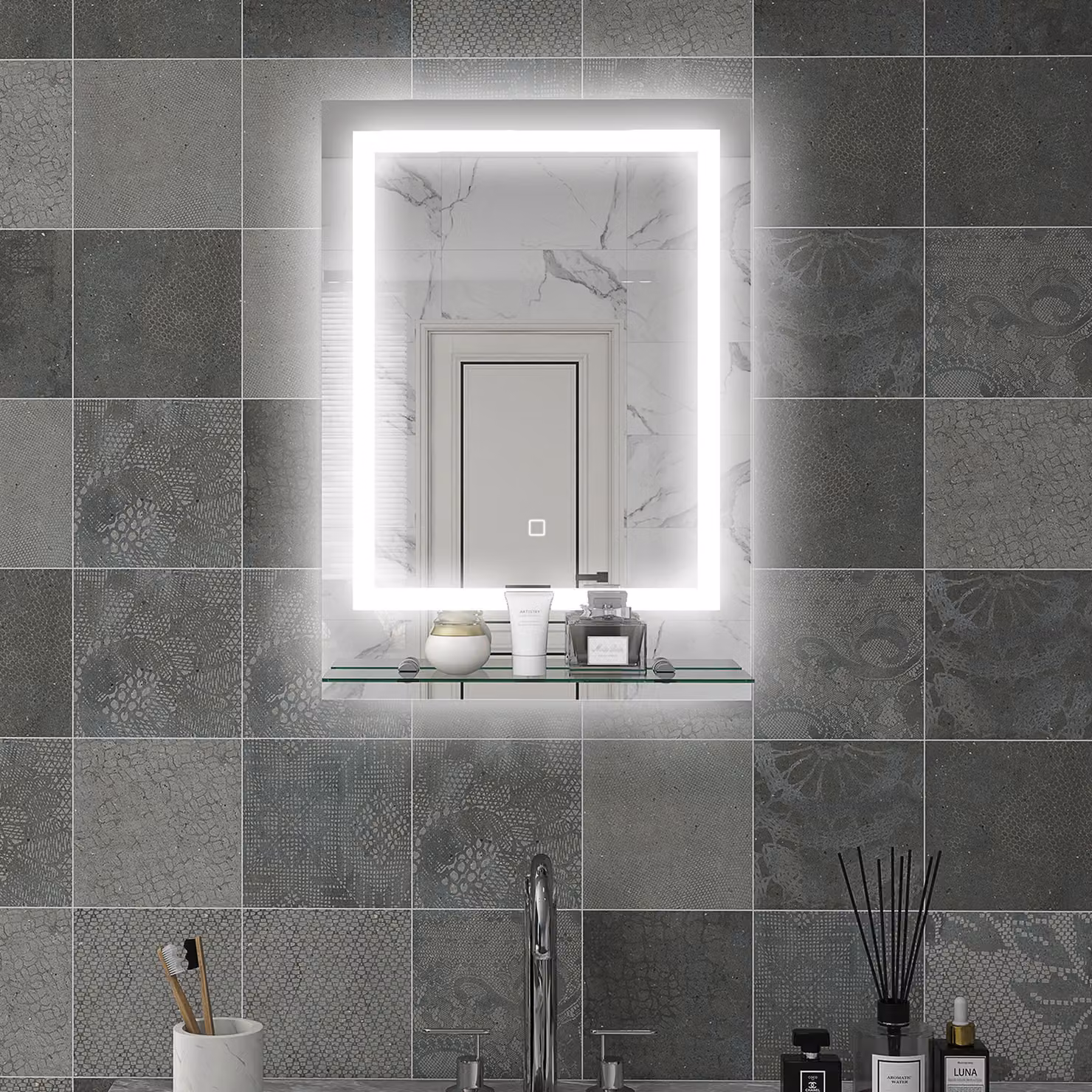 Specchio rettangolare luminoso con LED da parete per bagno kleankin, Trasparente, L: 70 cm, H: 50 cm, P: 2.7 cm – 2