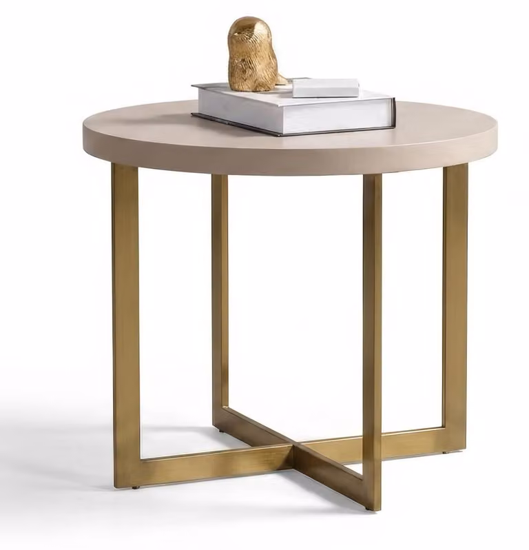 Tavolino di design moderno, beige e dorato, elegante e lussuoso, rotondo, ideale per il soggiorno