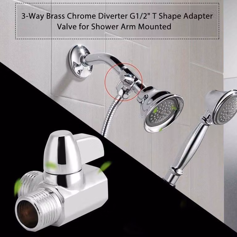 Valvola di deviazione a 3 vie, raccordo a "T" da G1/2 pollici, con prolunga per soffione