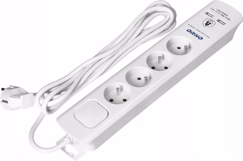 ORNO | Ciabatta Elettrica OR-AE-13243 - 3 m - Bianca - 4 Prese - Protezione Da Sovratensione - USB