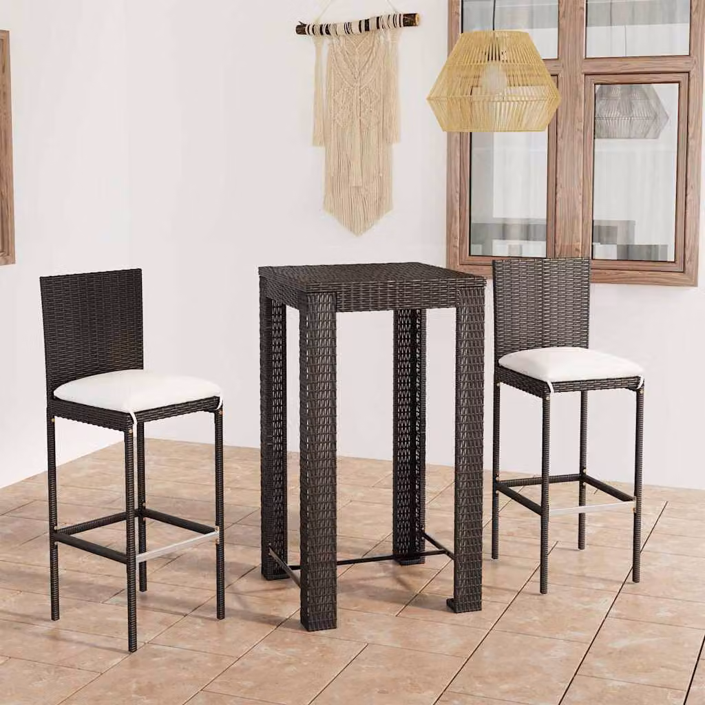 Set Bar da Giardino Moderno vidaXL in Polyrattan Nero con Struttura in Metallo – 1