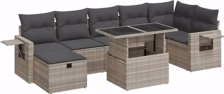 Set Divano da Giardino 8pz con Cuscini Grigio Chiaro Polyrattan