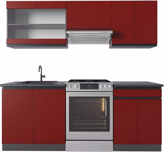 Cucina componibile R-Line Rosso/Antracite 200 cm Forma a J Vicco
