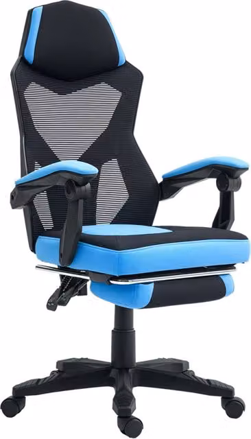 Sedia Gaming Minimal Blu e Nero con Poggiapiedi e Schienale Regolabile L/P/H: 58 x 63 x 112-122 cm – 1