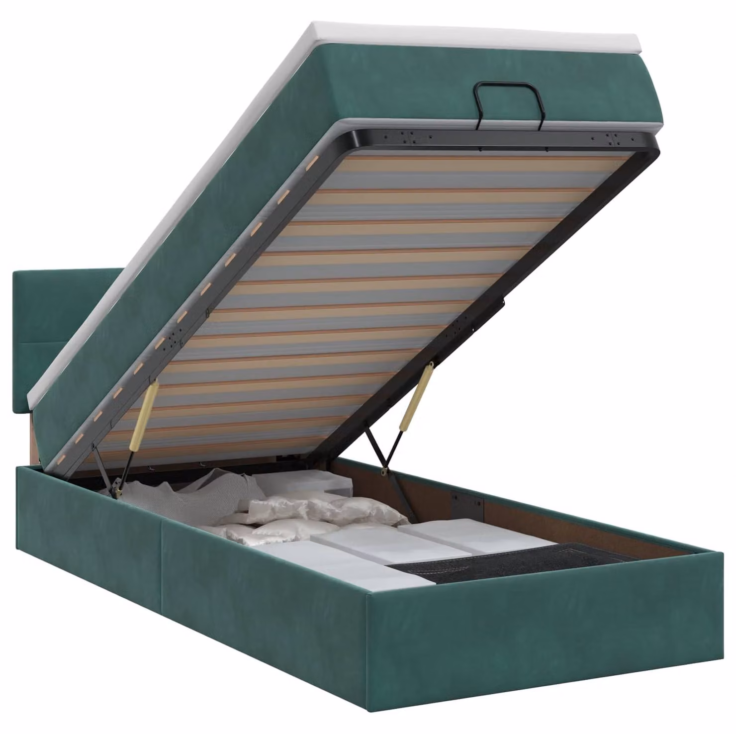 Pouf ottomano con materasso, colore verde scuro, dimensioni 100 x 200 cm, rivestito in velluto