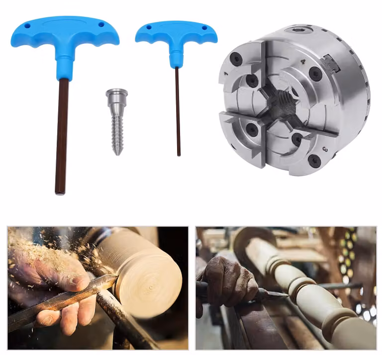 Morsetto per tornio a 4 ganasce - filettatura M33 - capacità di serraggio da 45 a 81 mm - acciaio 40Cr - accessorio per lavorazione del legno