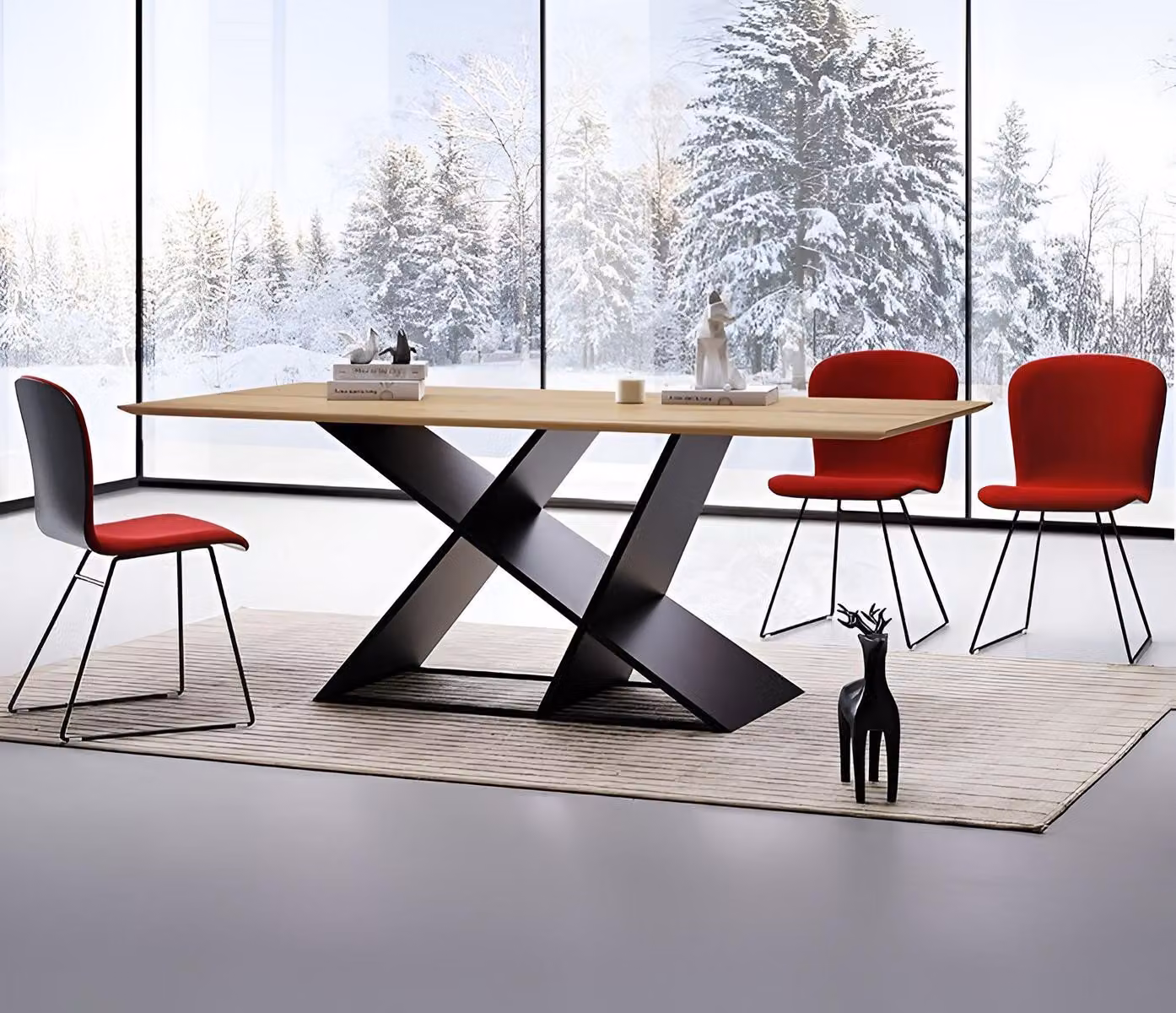 Moderner Brauner Esstisch Luxuriöse Metallbeine Designer Holzplatte