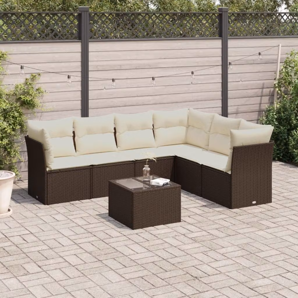Maison Exclusive - Set da giardino 7 pezzi con cuscini Marrone Poly Rattan