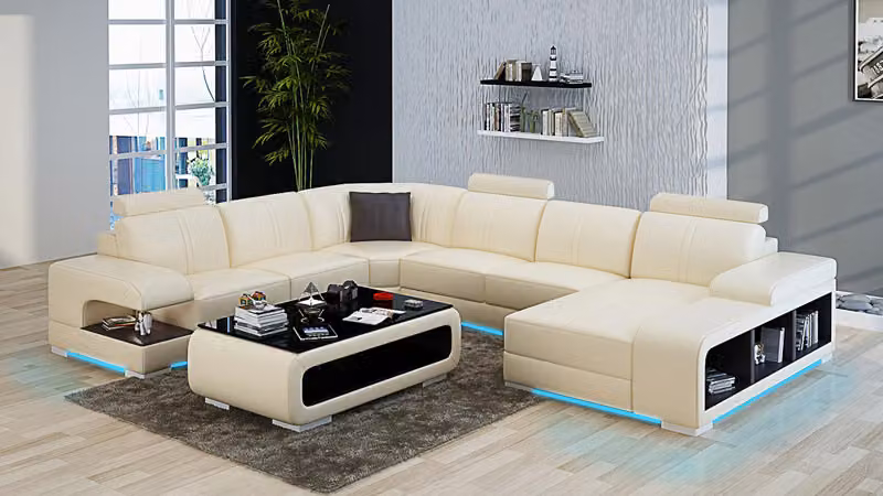 Ledersofa Couch Wohnlandschaft Ecksofa Garnitur Design Modern Sofa mit USB
