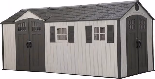 Casetta da giardino Lifetime Chateau in plastica con doppia porta e finestre, L/P/H: 533 x 244 x 239 cm