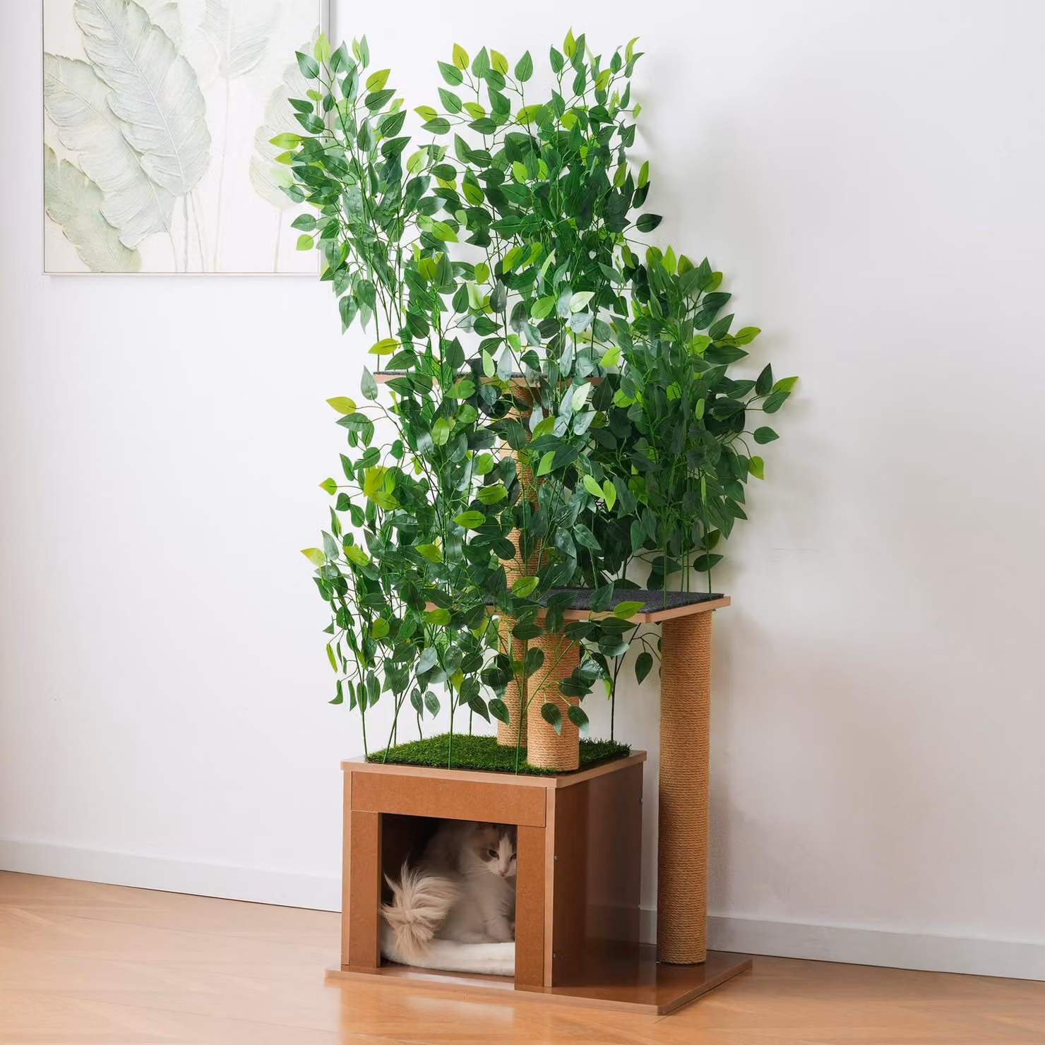 Kratzbaum a forma di albero, altezza 158 cm, con 3 piattaforme, rifugio per gatti, elementi rimovibili e area per arrampicarsi (verde)