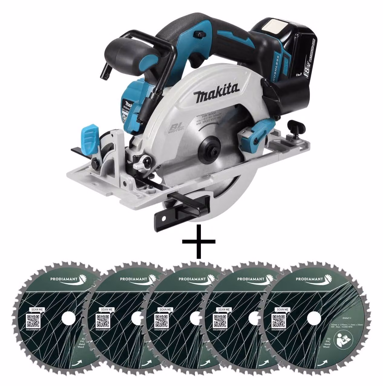 Sega circolare a batteria Makita da 18 V DHS680 in set con 5 lame circolari HM TCT da 165 mm -