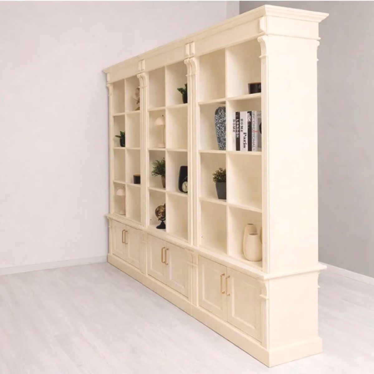 Casa Padrino, divisorio in stile rustico con libreria, color crema, 260 cm - Mobili in stile rustico