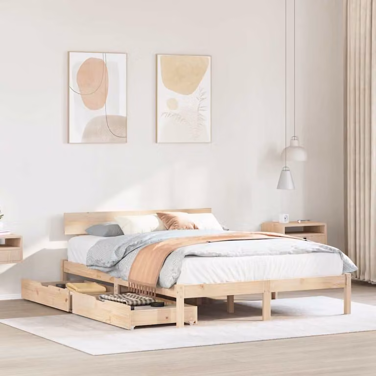 Letto in legno massello di pino vidaXL con doghe fisse e finitura rustica marrone, L/P/H: 120 x 200 cm