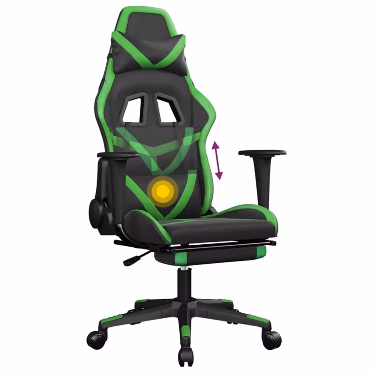 Sedia da Gaming Massaggio Poggiapiedi Nero e Verde Pelle finta
