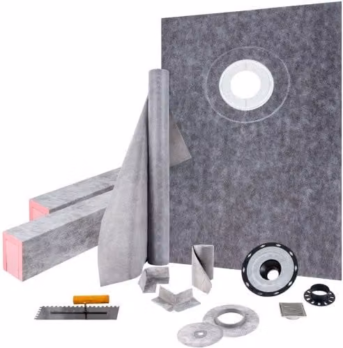 VEVOR Kit per Cordolo Doccia Grigio con Membrana Impermeabile e Griglia in Acciaio Inossidabile, L: 152,4 cm, P: 96,52 cm