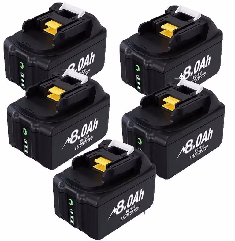 Batteria ricaricabile al litio, capacità di 8000 mAh, tensione di 18 V, confezione da 5 batterie da 8,0 Ah
