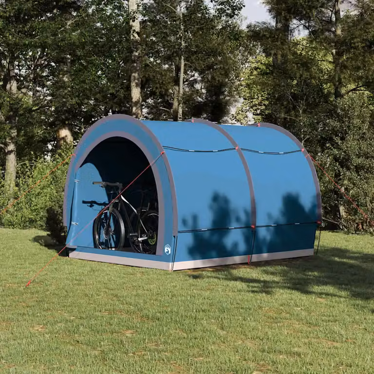 vidaXL Carport Tenda porta biciclette con tetto curvo in poliestere e fibra di vetro, Blu, L: 256 cm, P: 222 cm, H: 182 cm