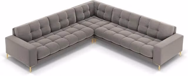 Divano angolare reversibile Bali Cosmopolitan Design in velluto grigio con dettagli oro, 6 posti, L 256 x P 93 x H 75 cm