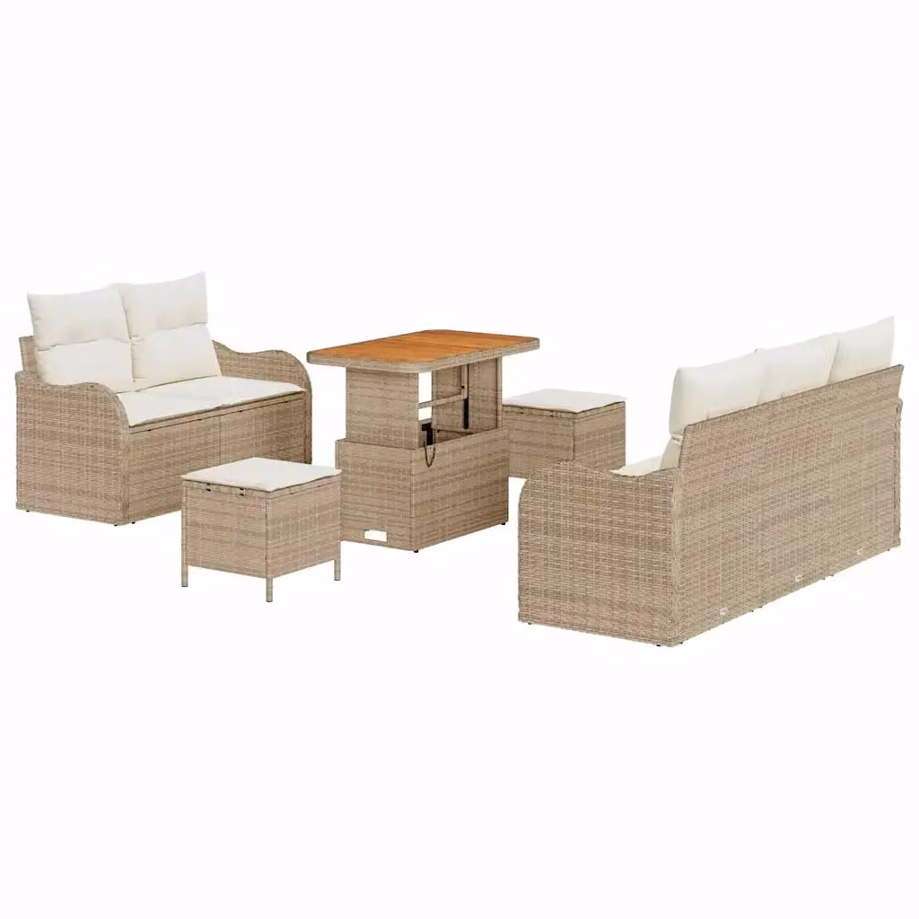 Set Divano da Giardino vidaXL 8 Pezzi Beige con Cuscini e Tavolino da Esterno in Acciaio e Legno di Acacia – 2