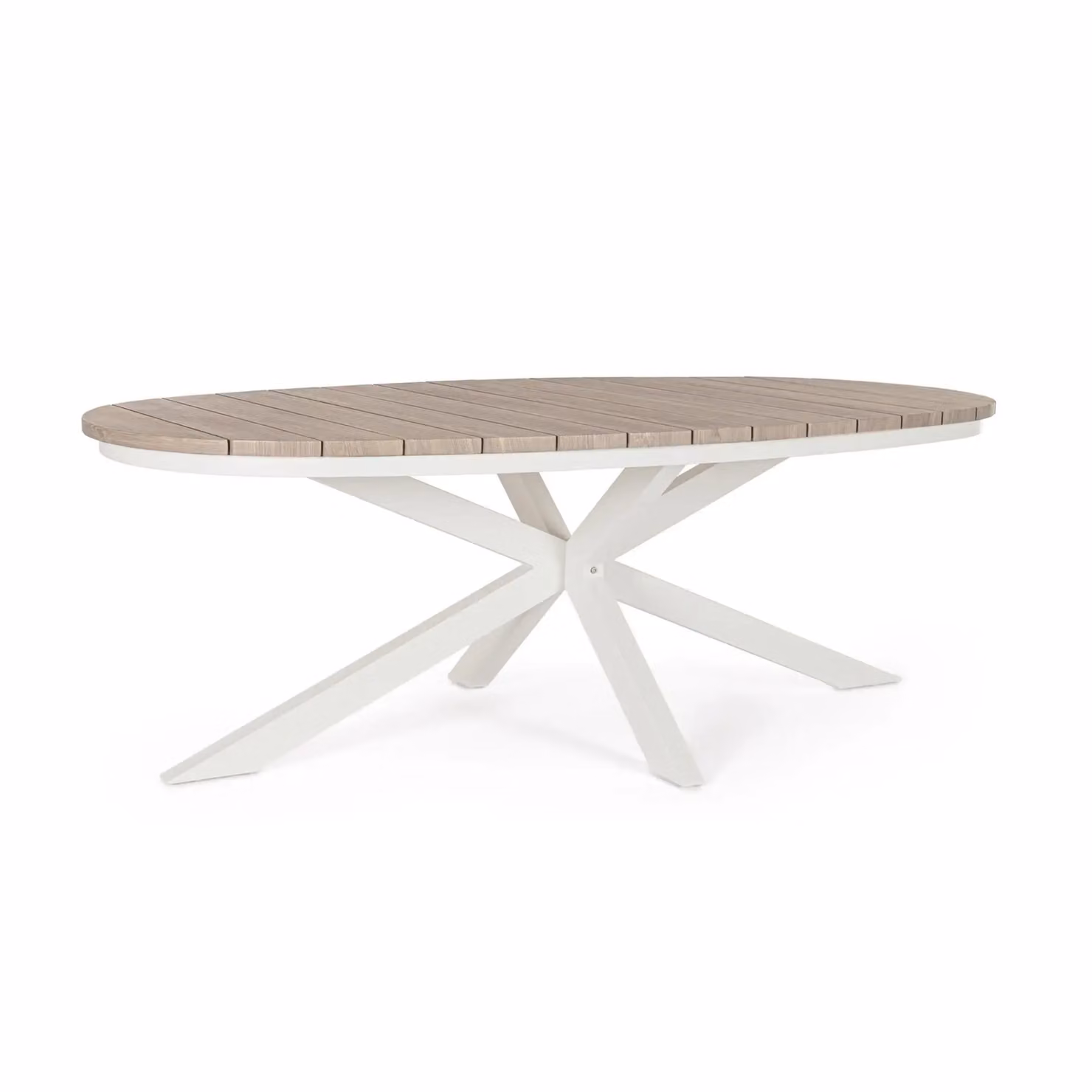 Tavolo da giardino ZELMAR effetto legno e struttura in alluminio bianco, 218×115 cm