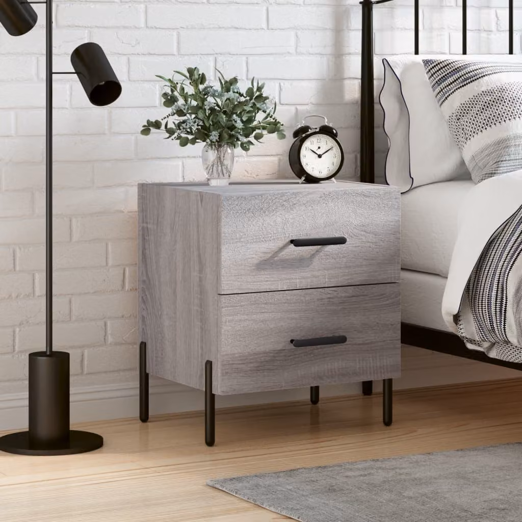 Comodino moderno vidaXL in legno e metallo, Grigio, L 40 cm x P 35 cm x H 47,5 cm