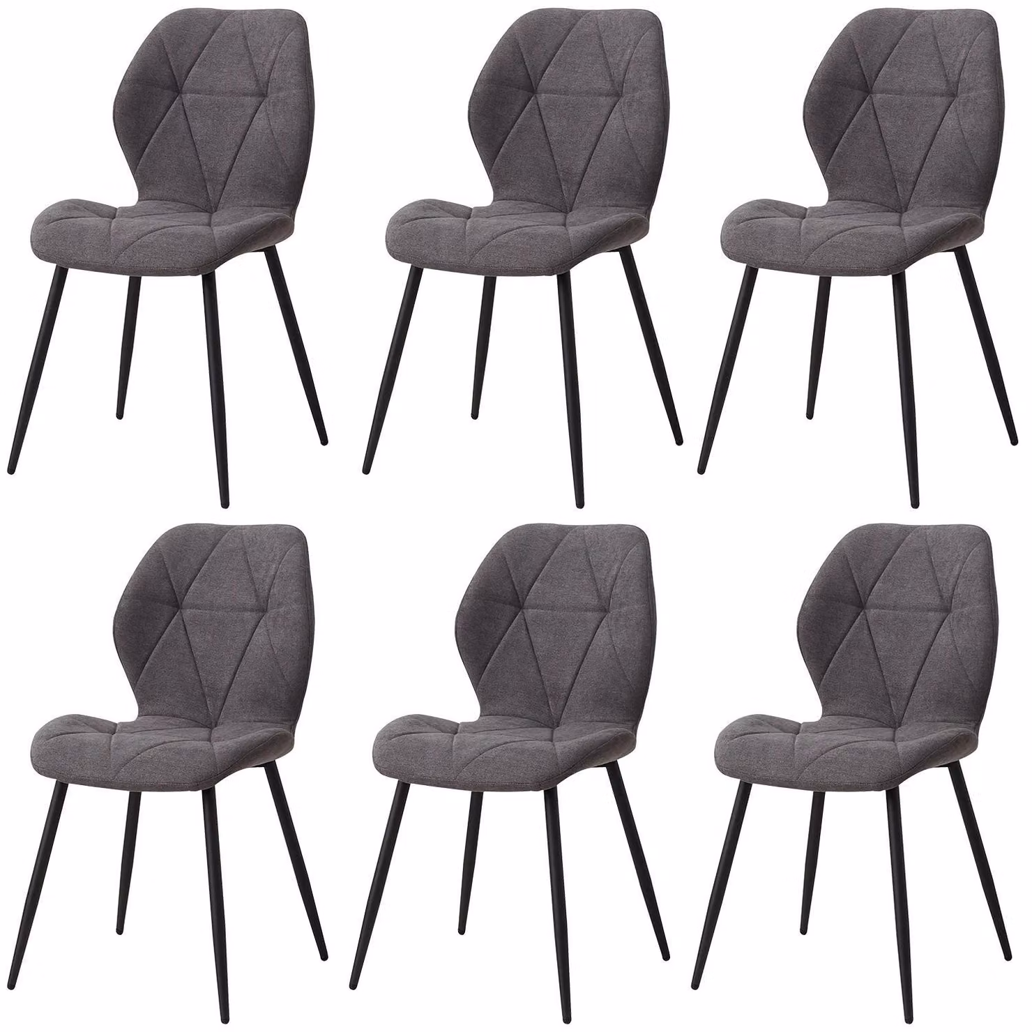 Sedie da pranzo - Set da 6 - Rivestimento imbottito in tessuto - Gambe in metallo - Senza braccioli - Design moderno - Verde chiaro
