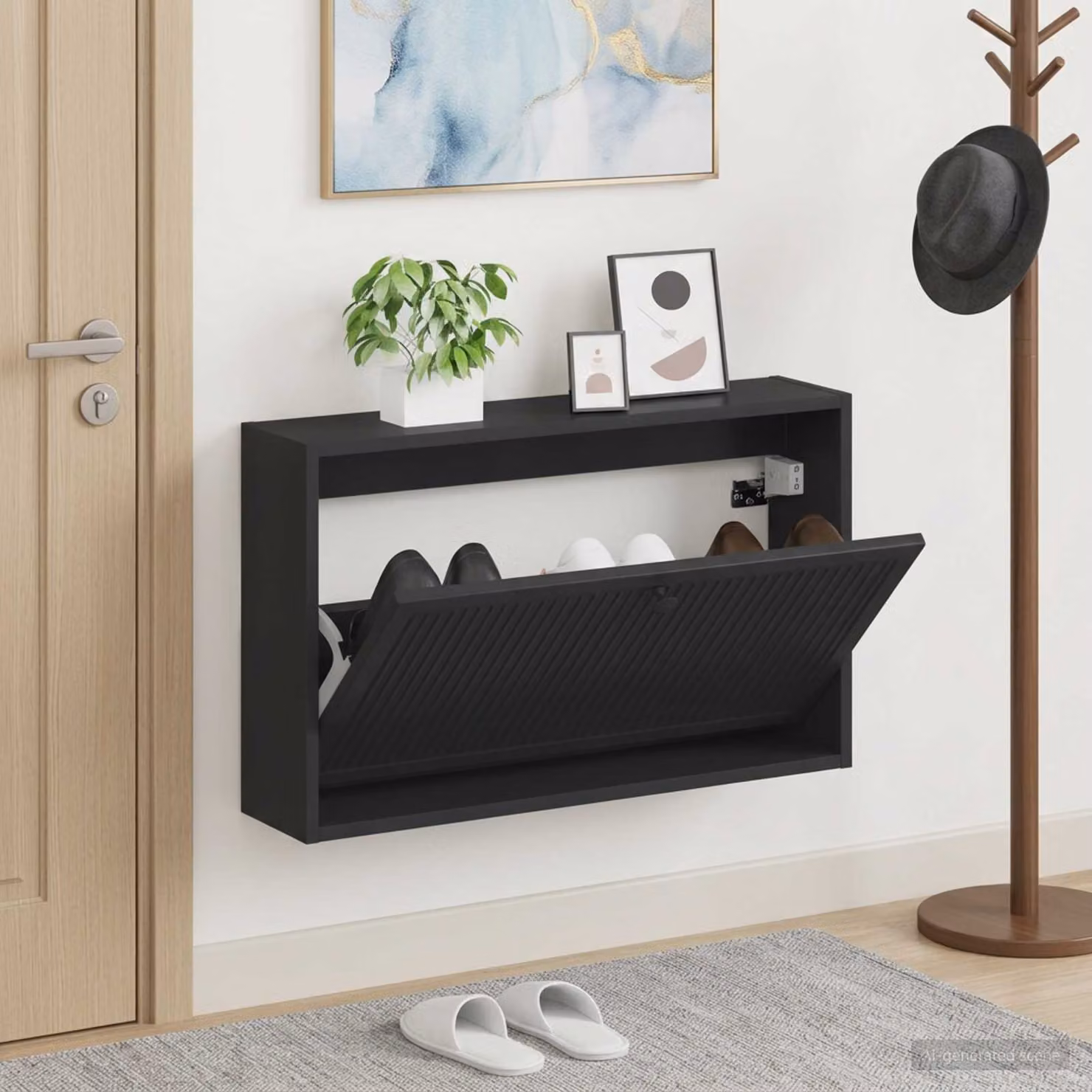 Mobiletto per scarpe da muro moderno vidaXL Nero L: 71 cm, P: 17 cm, H: 43 cm