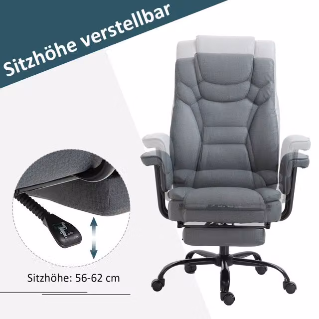 SEDIA Ufficio reclinabile 150° 68x80x120-126 cm Grigio Acciaio