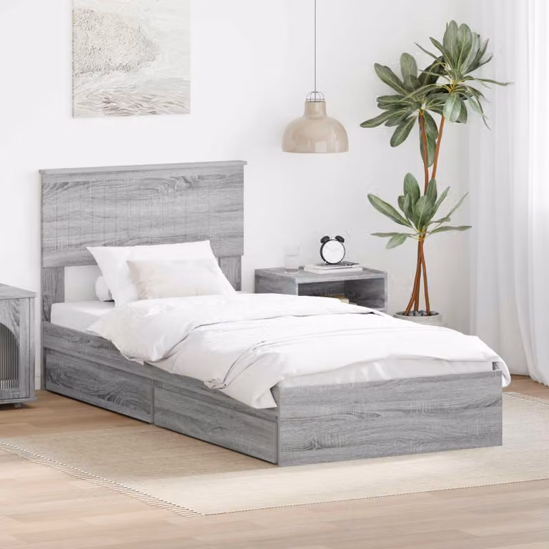 vidaXL Letto con Contenitore e Cassetto Grigio Sonoma L 90 cm x P 200 cm