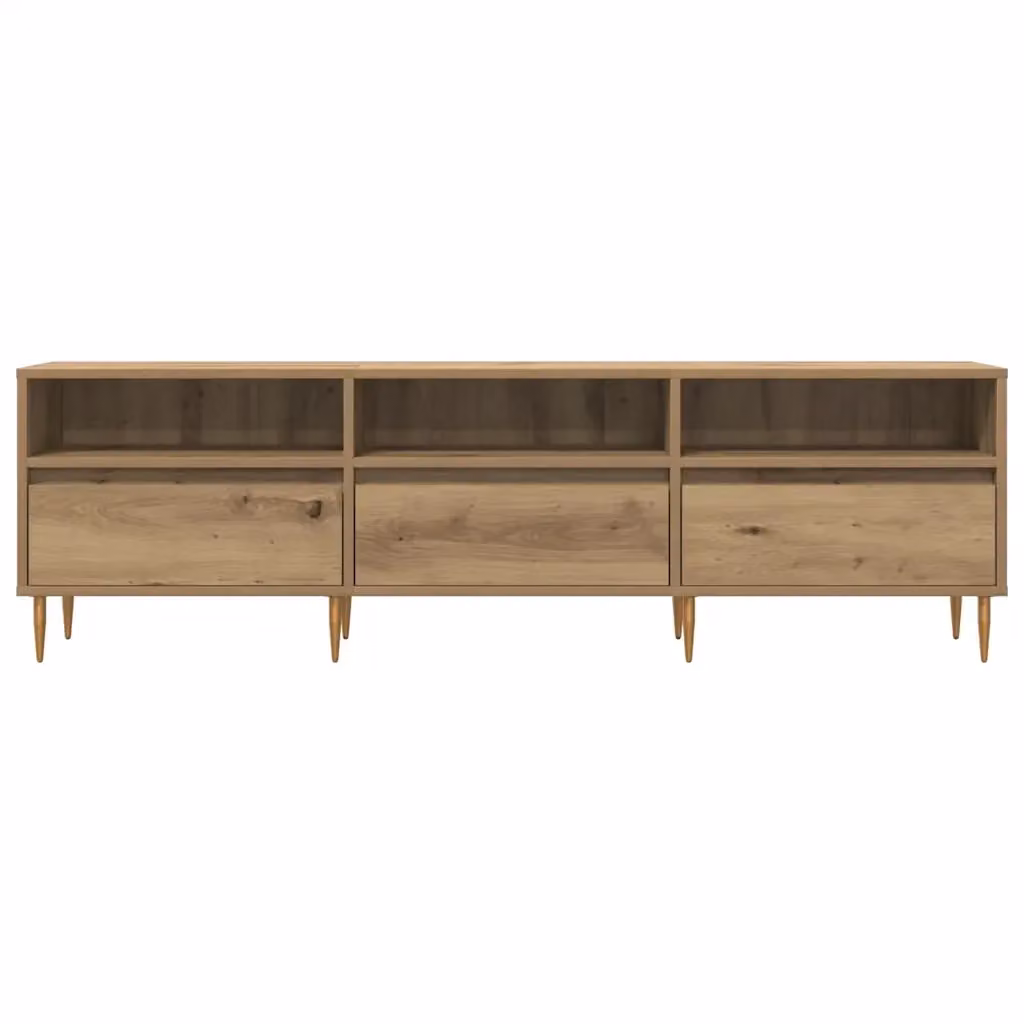 Mobile porta TV moderno HELLOSHOP26 in rovere e metallo marrone con vani contenitori L: 150 cm, P: 30 cm, H: 44,5 cm – 2